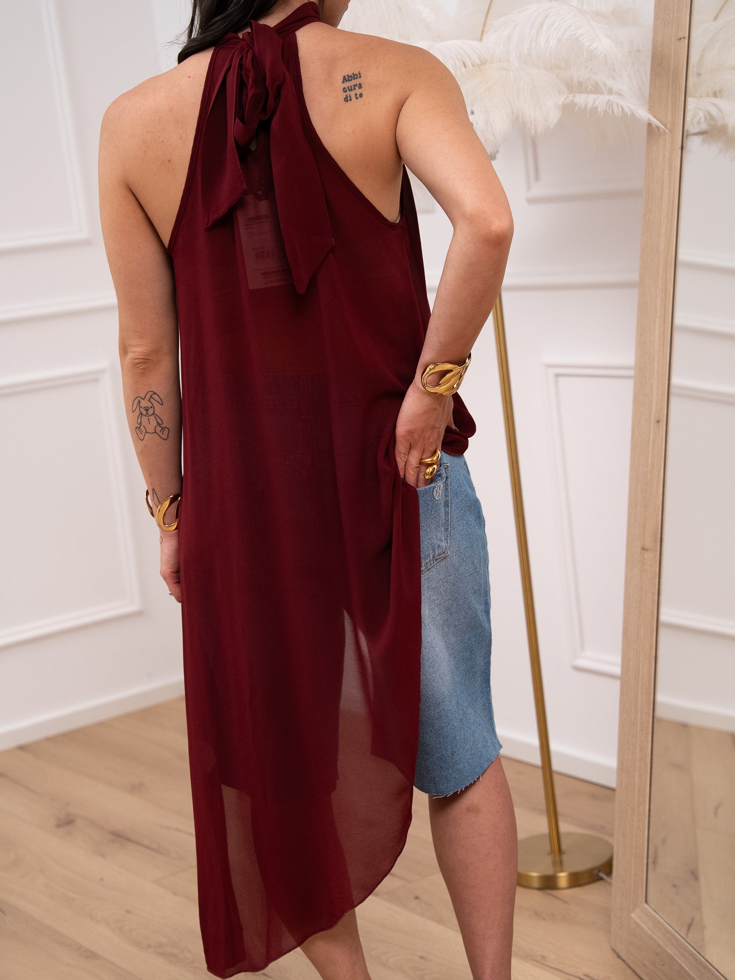 Top asimmetrico bordeaux scollo america - HaveOne