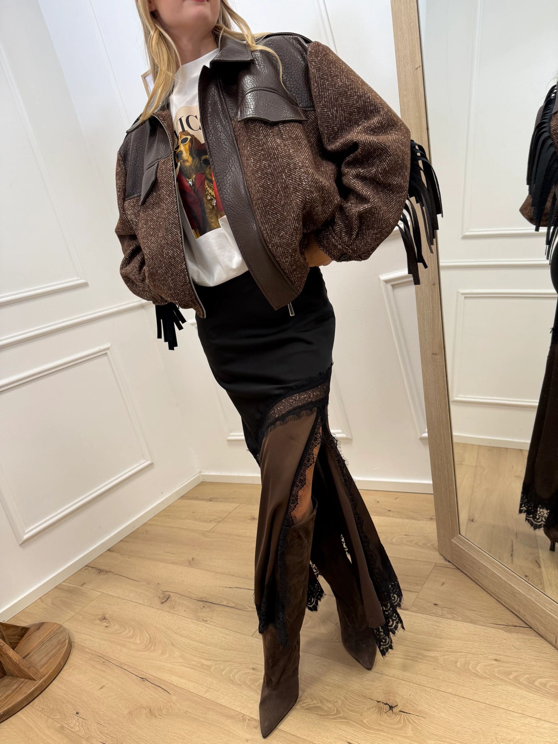 Gonna bicolor nera, moro con pizzo - Vicolo