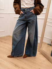 Jeans Louvre blu denim barrel fit con pinces - Tensione In