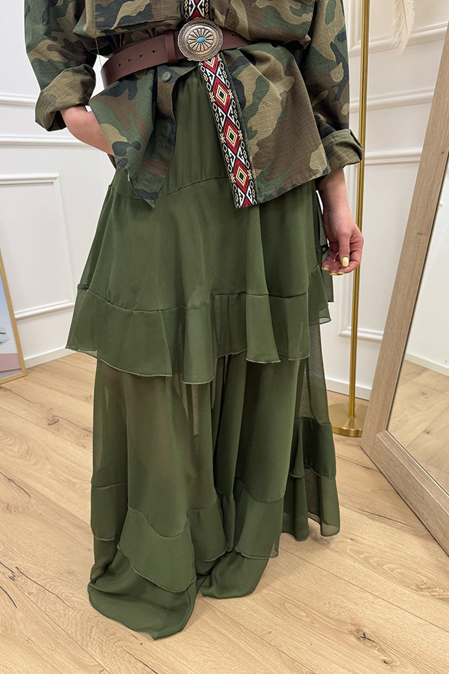 Gonna lunga militare con gale irregolari - HaveOne