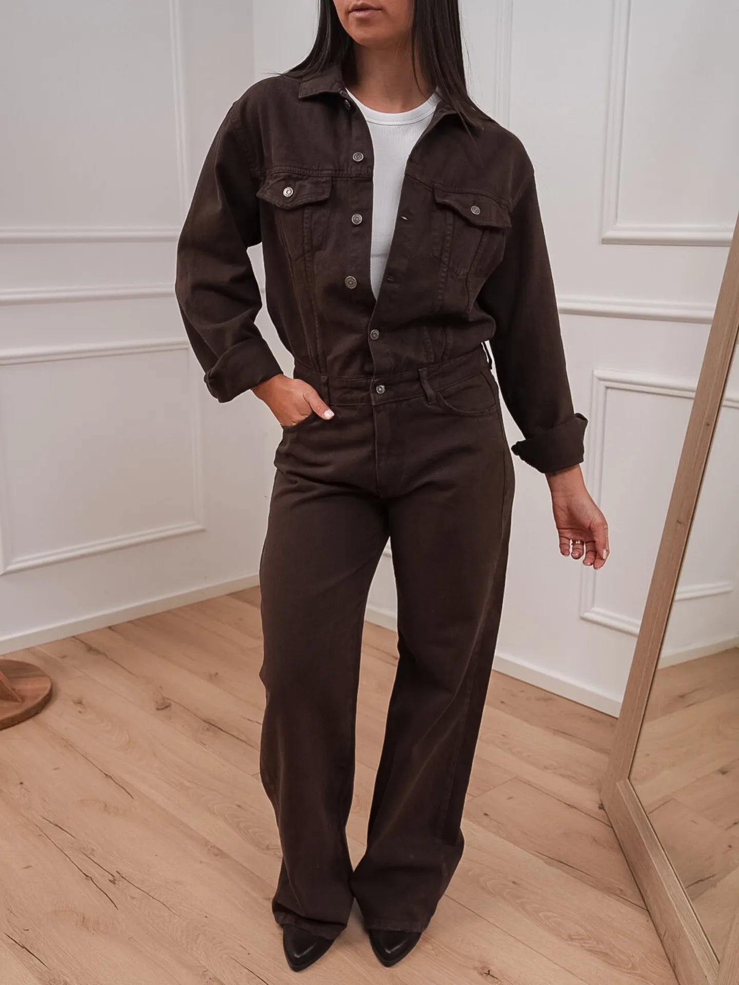 Tuta salopette in denim moka - Vicolo