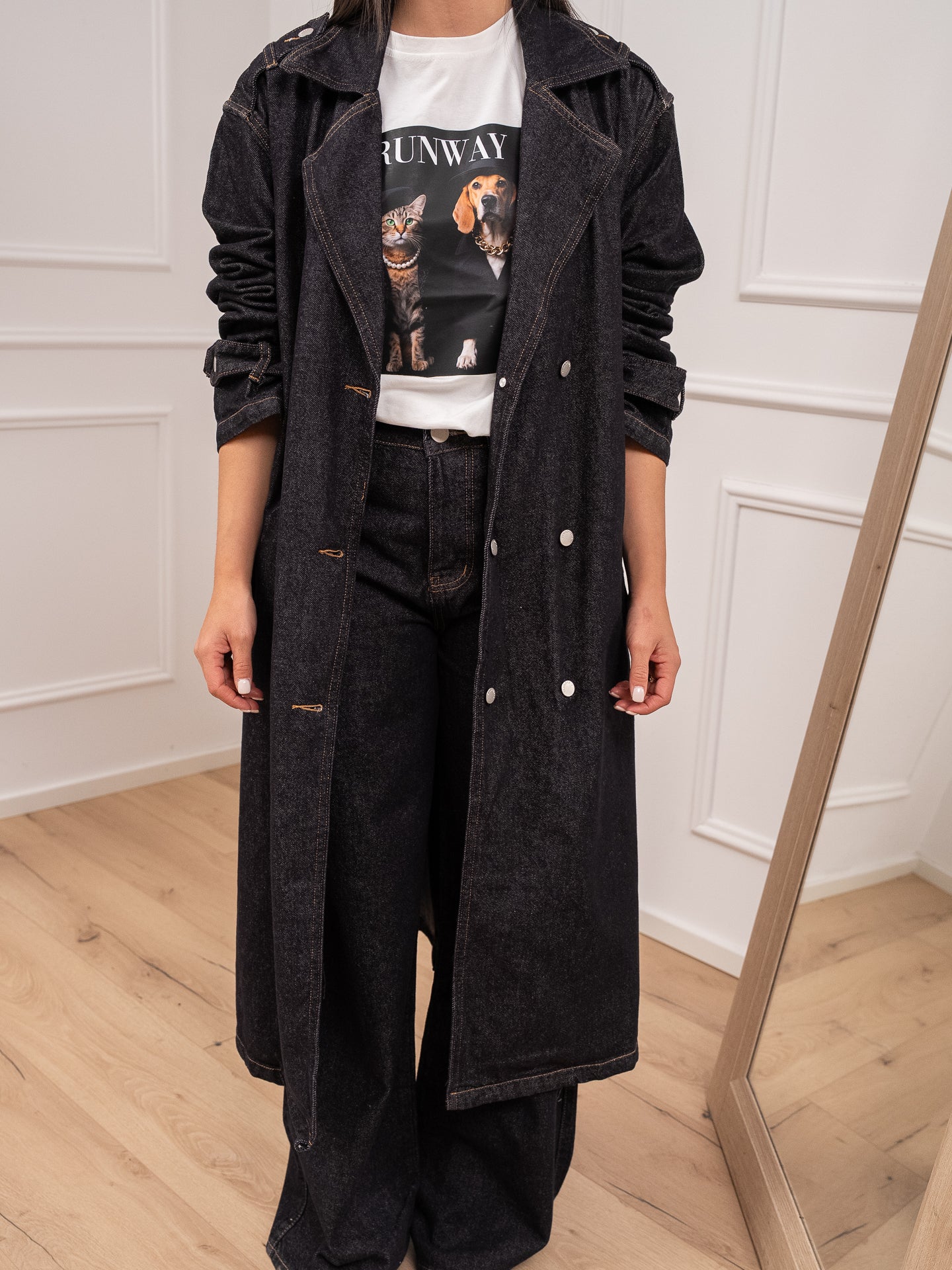 Trench lungo in denim blu scuro - Glamorous