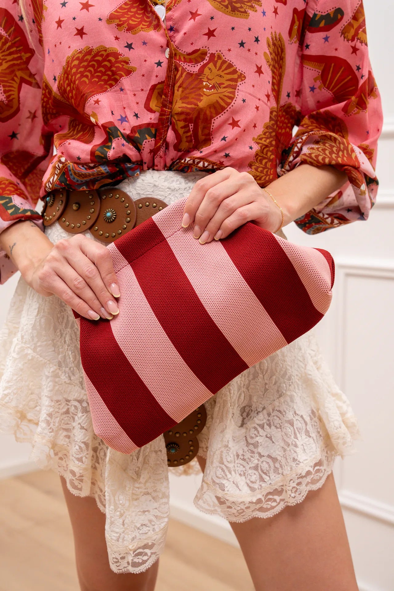 Borsa pouch New Stripe bordeaux e rosa - Calibro Shop