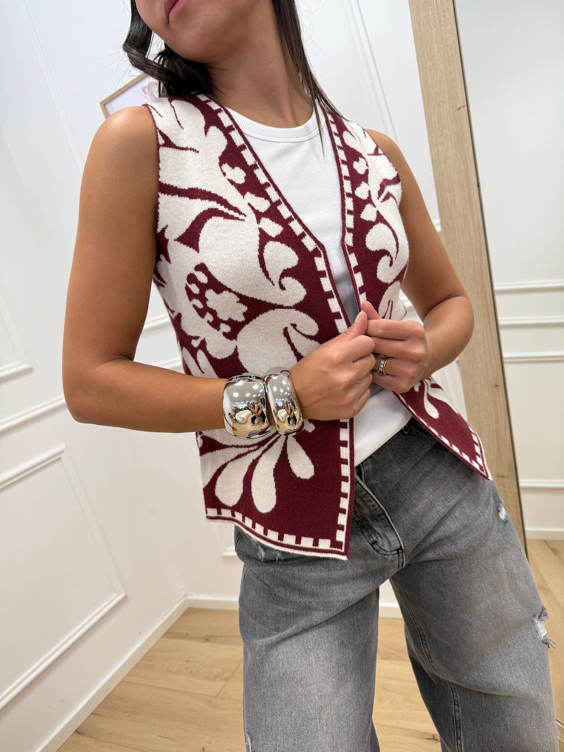 Gilet in maglia panna e bordeaux - HaveOne