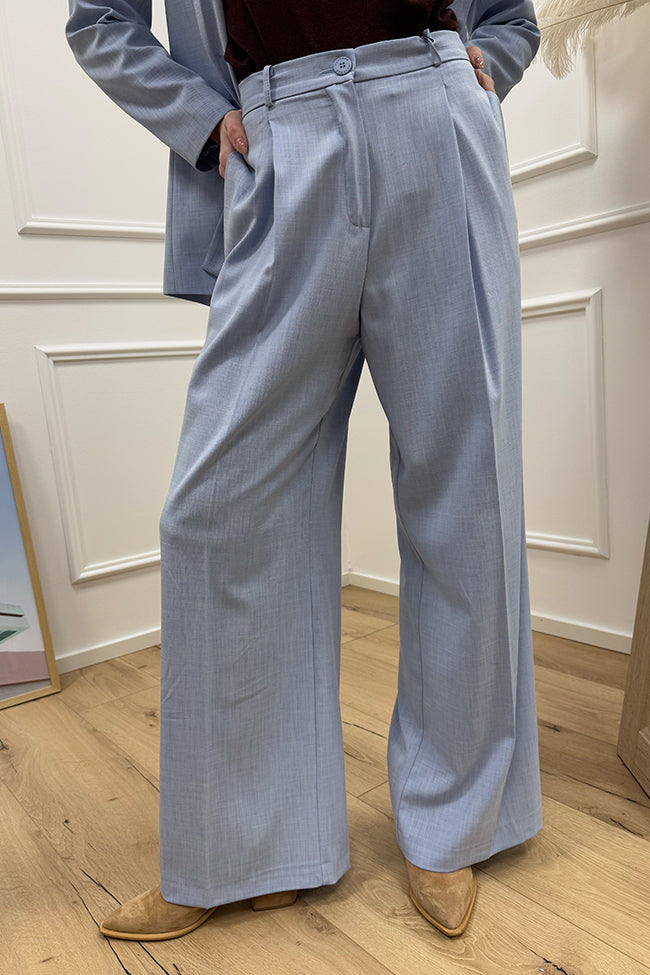 Pantaloni fiammati cielo con pinces - HaveOne
