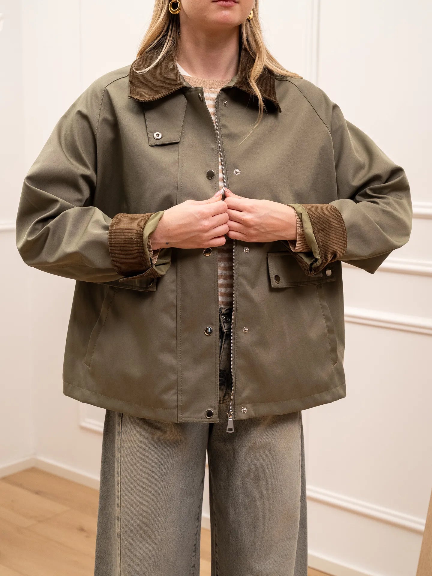 Giacchetto in cotone militare con colletto a coste - HaveOne