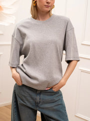 T shirt a costine grigia spalla imbottita - Vicolo