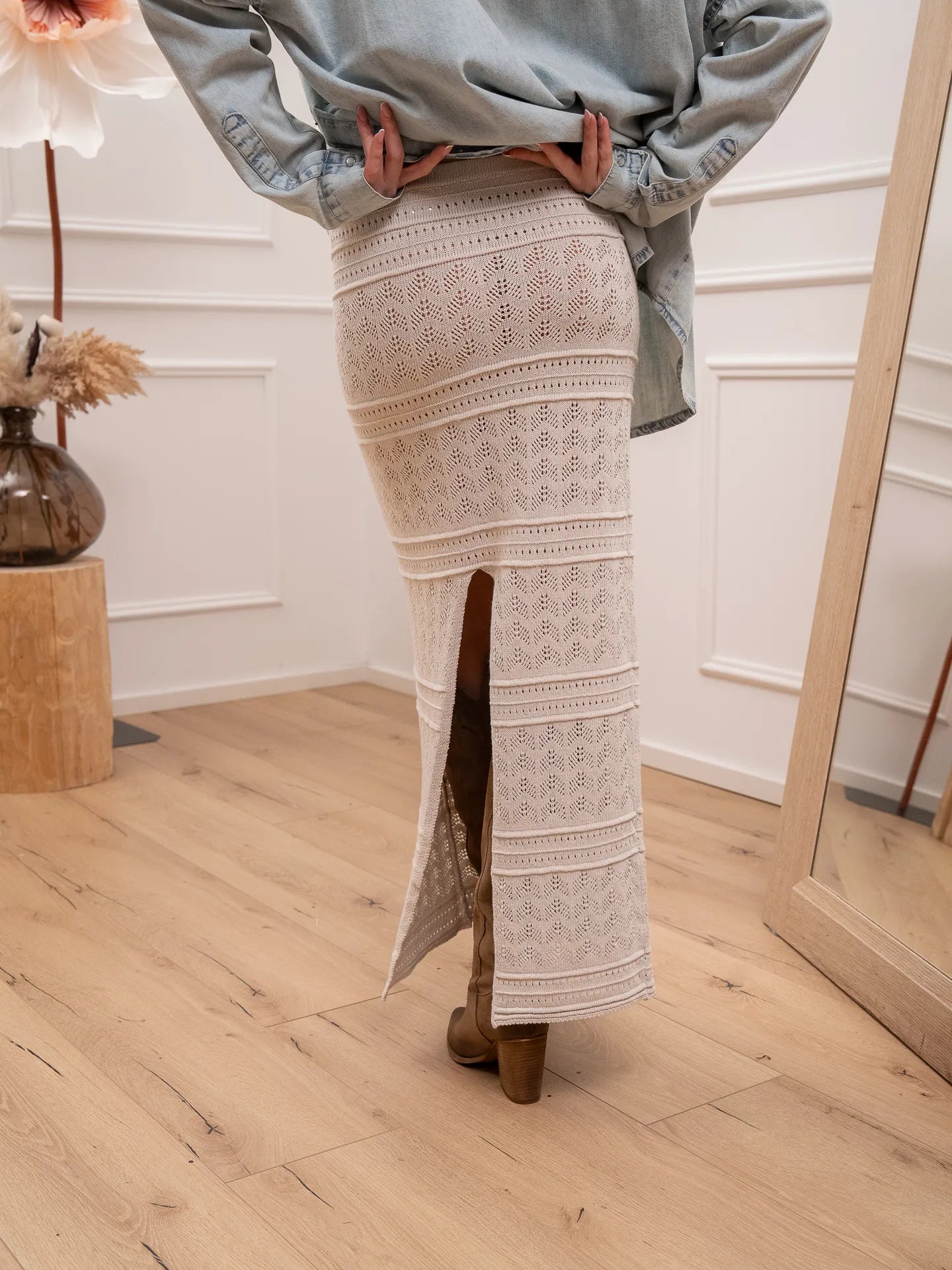 Gonna lunga in maglia traforata panna - Kontatto