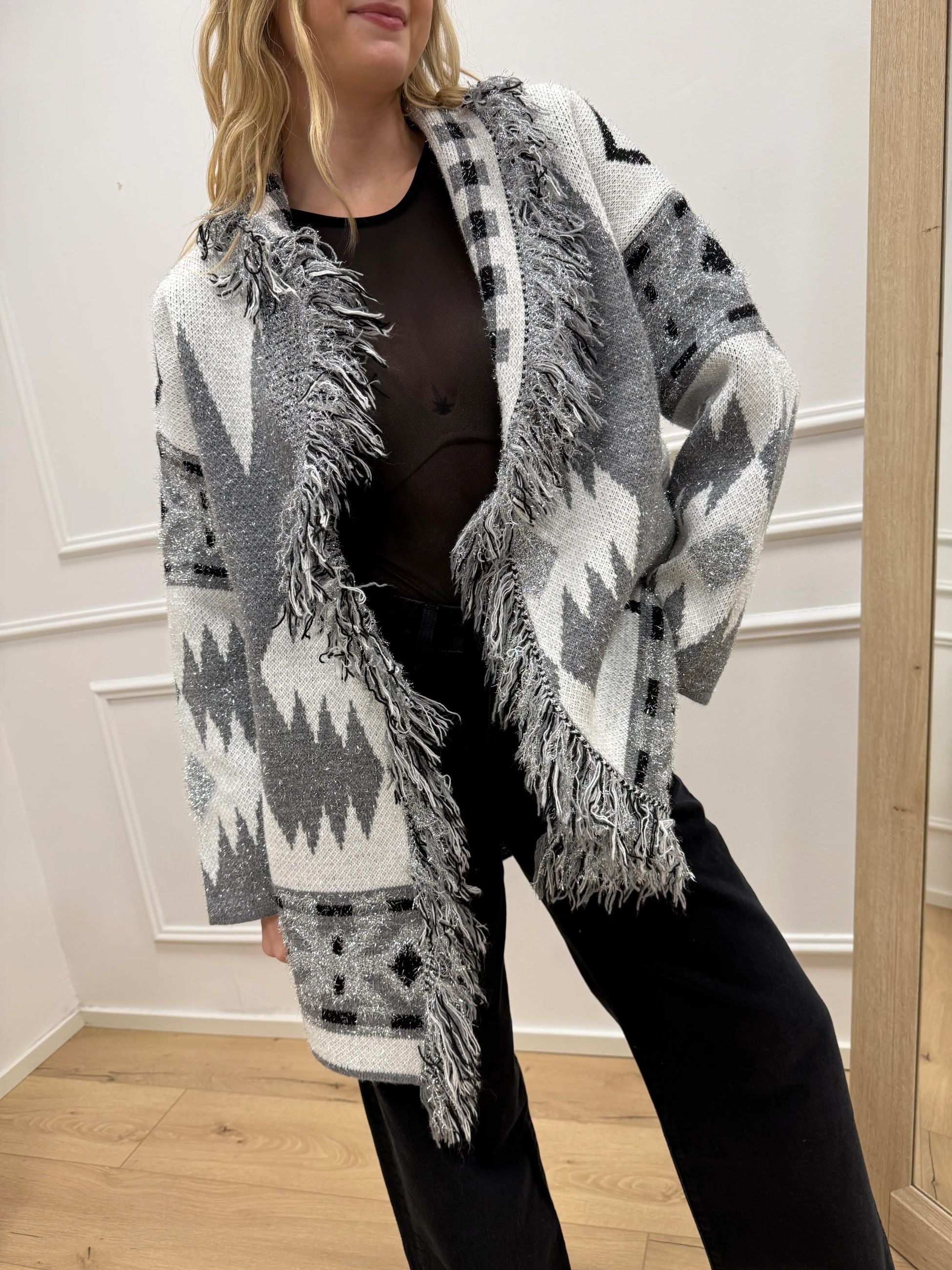 Cardigan Livigno bianco e grigio stile alanui - Vicolo