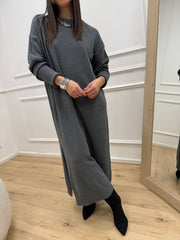 Vestito over grigio con spacco laterale - Philia Loft