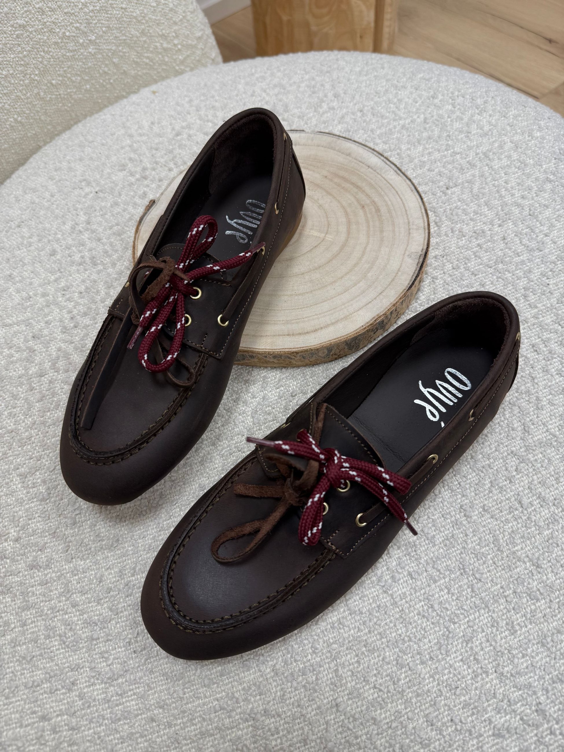 Mocassino da barca moro in pelle doppio laccio - Ovyè