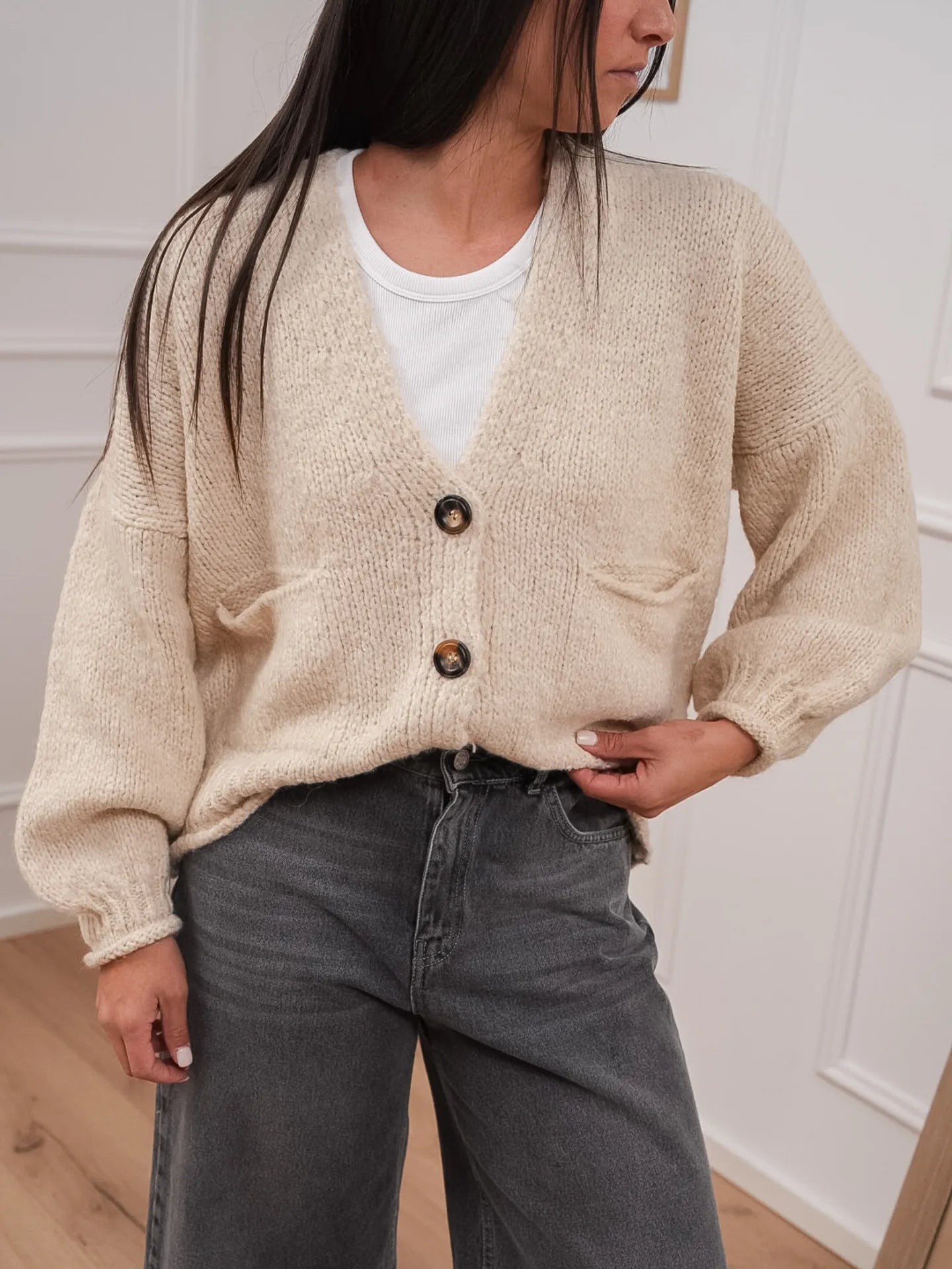 Cardigan calce a tre bottoni con taschine - HaveOne