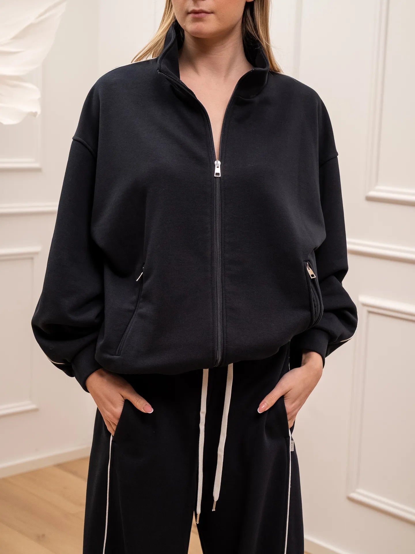Felpa blu riga bianca con zip - Vicolo