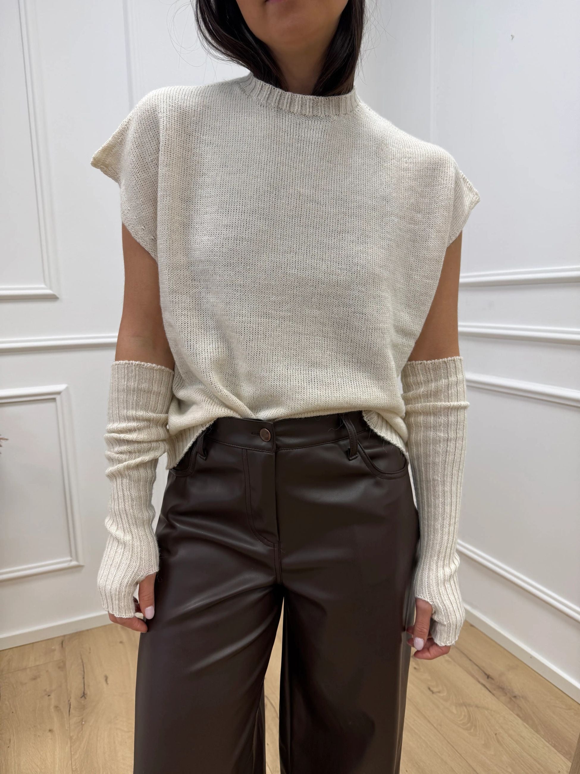 Gilet panna manicotti misto lana e alpaca - HaveOne