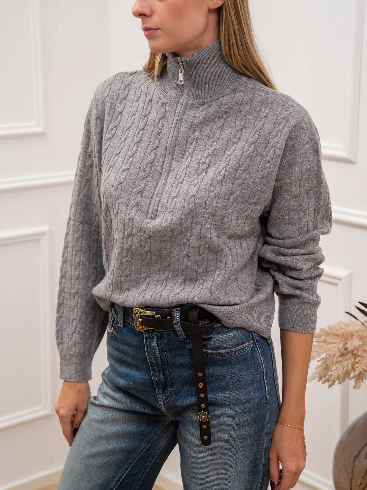 Maglia polo zip a trecce 100% lana - Vicolo