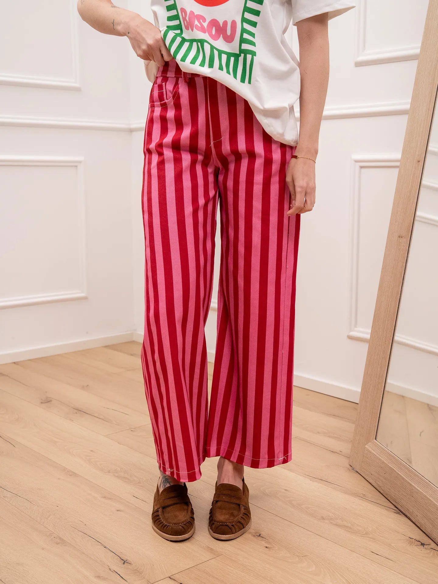 Jeans Candy rigato rosso, fragola - Crispy