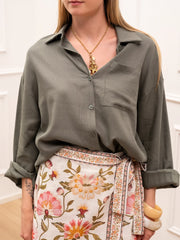 Camicia Sandy militare lino e viscosa - Crispy