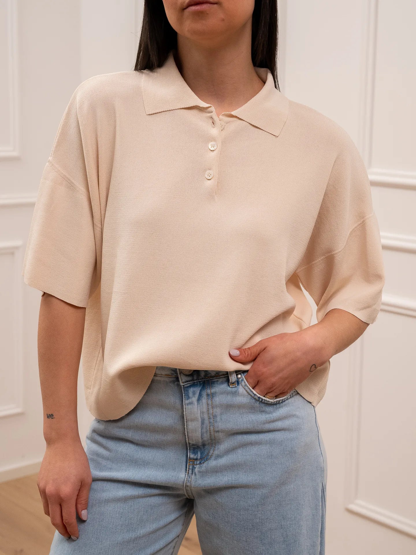 Polo in tricot gesso a scatoletta - Vicolo