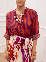 Camicia riga sottile arancio e viola in lyocell - HaveOne