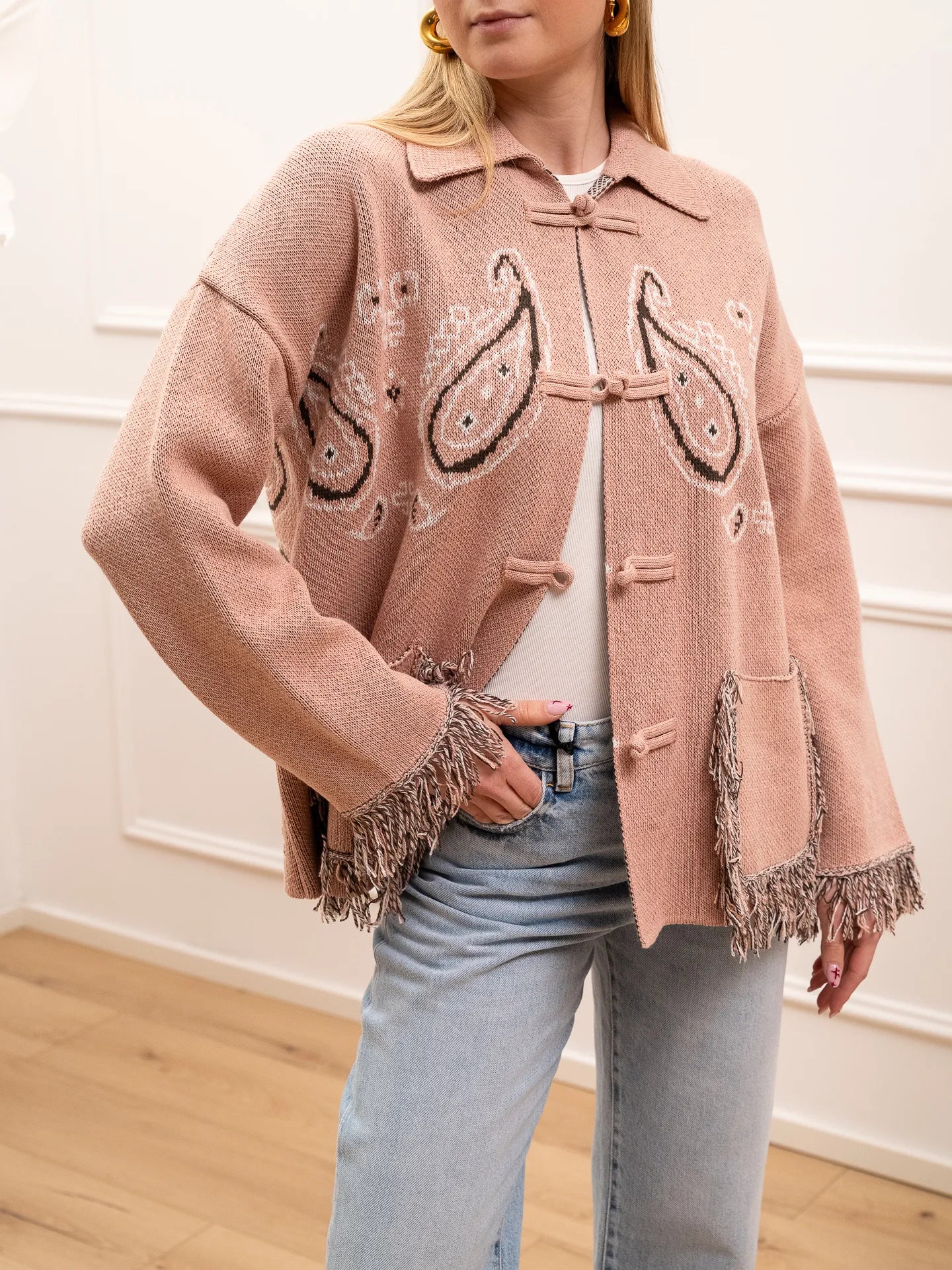 Giacca bandana rosa con alamari e frangette - Dixie