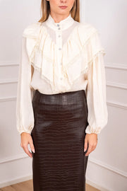 Camicia Bellatrix con volant e pizzo misto lana - HaveOne