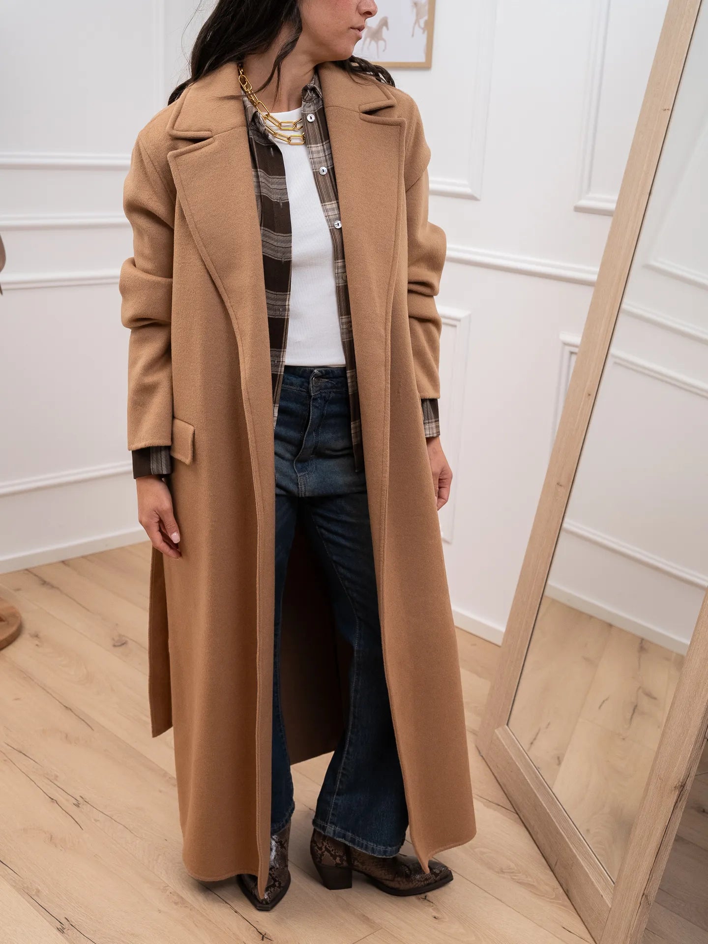 Cappotto cammello lungo con cintura - Vicolo