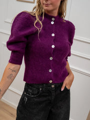 Cardigan porpora manica balloon alpaca superfine - Kontatto