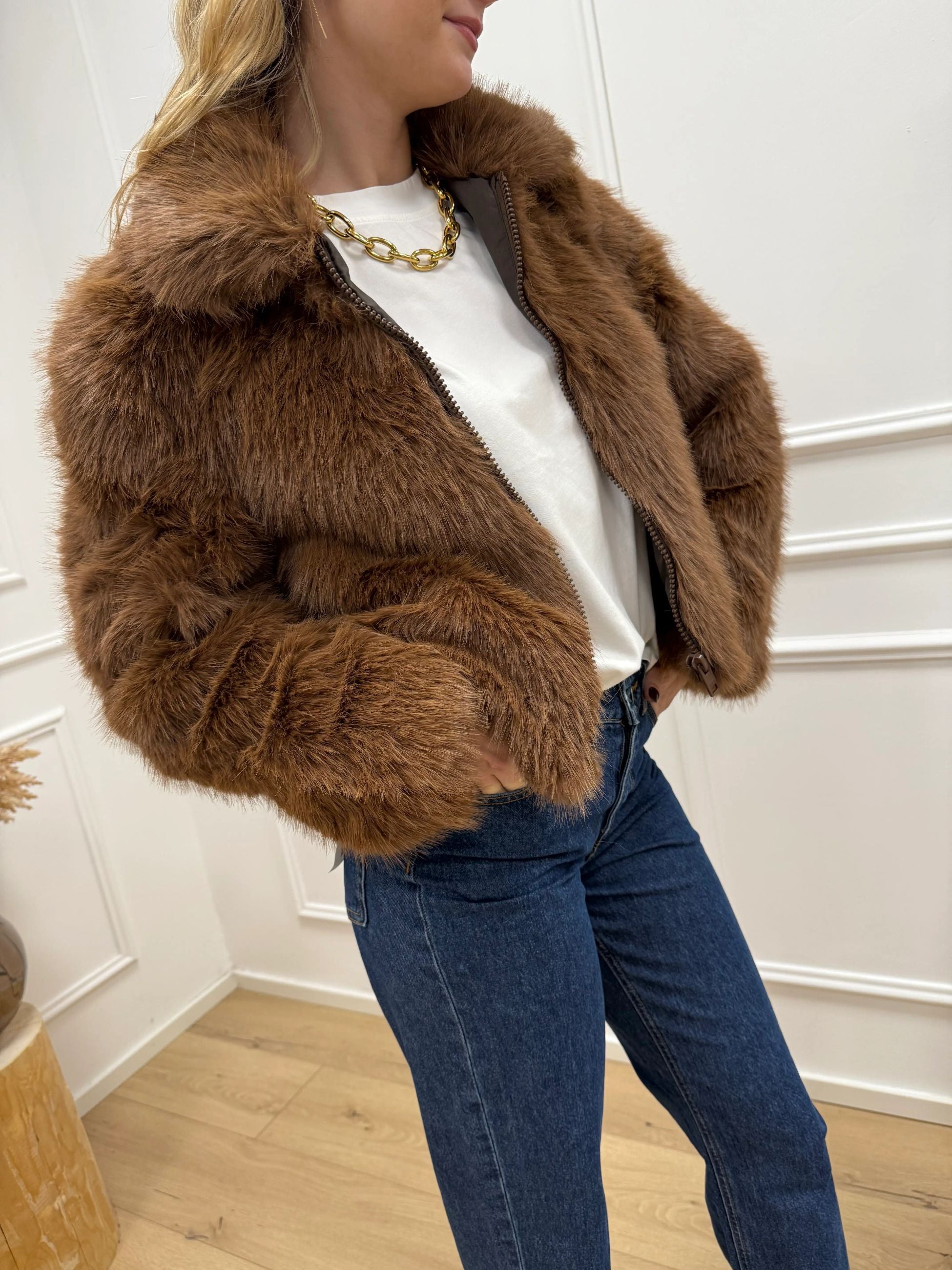 Pelliccia Tania crop mou con zip - JJXX
