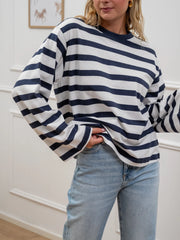 T shirt over rigata blu e panna in cotone - JJXX