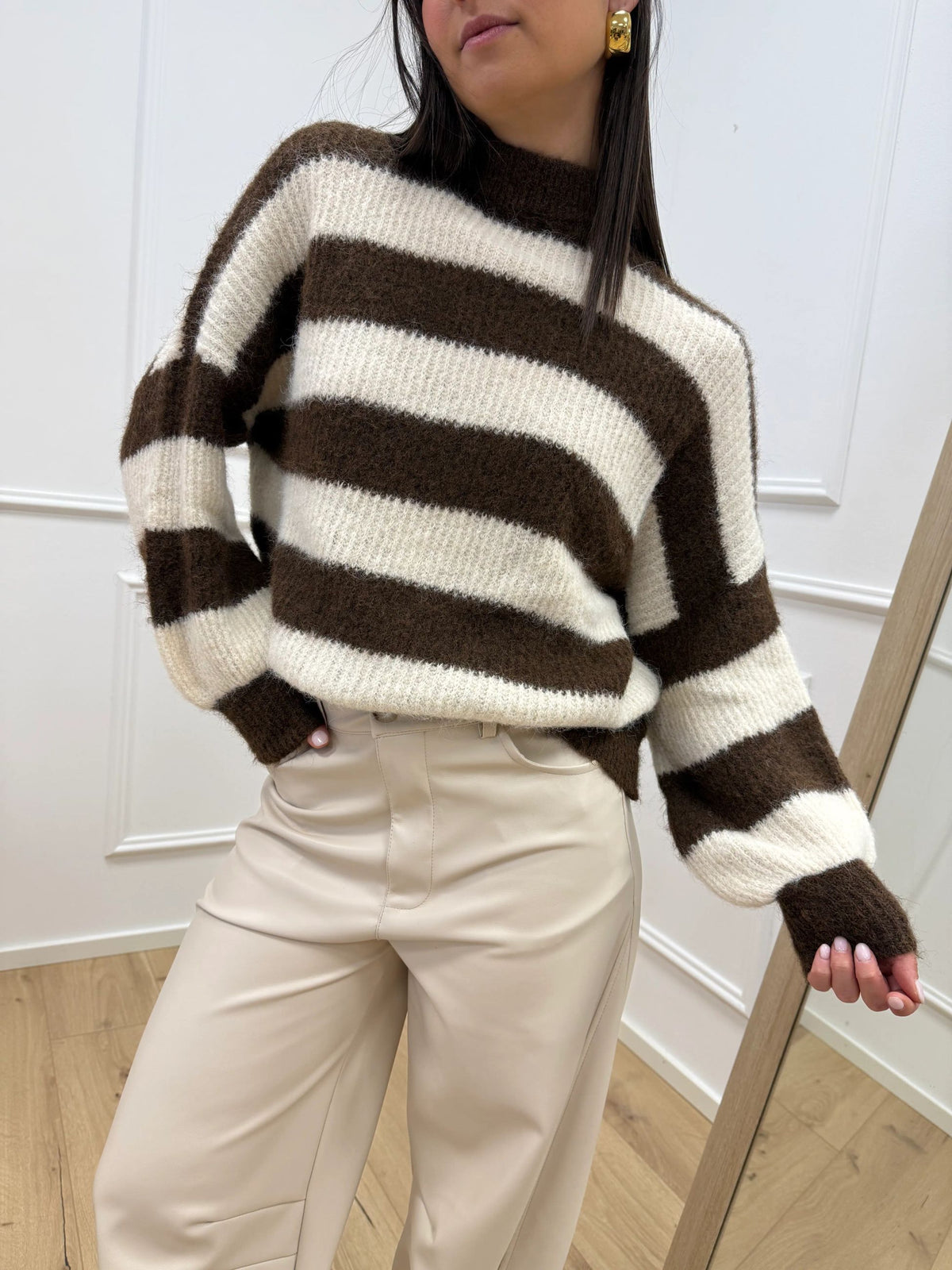 Maglia riga a scatola moro e panna - HaveOne