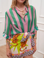 Camicia riga larga rosa e verde in lyocell - HaveOne
