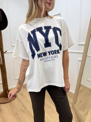 T shirt Nyc bianca logo blu - Vicolo