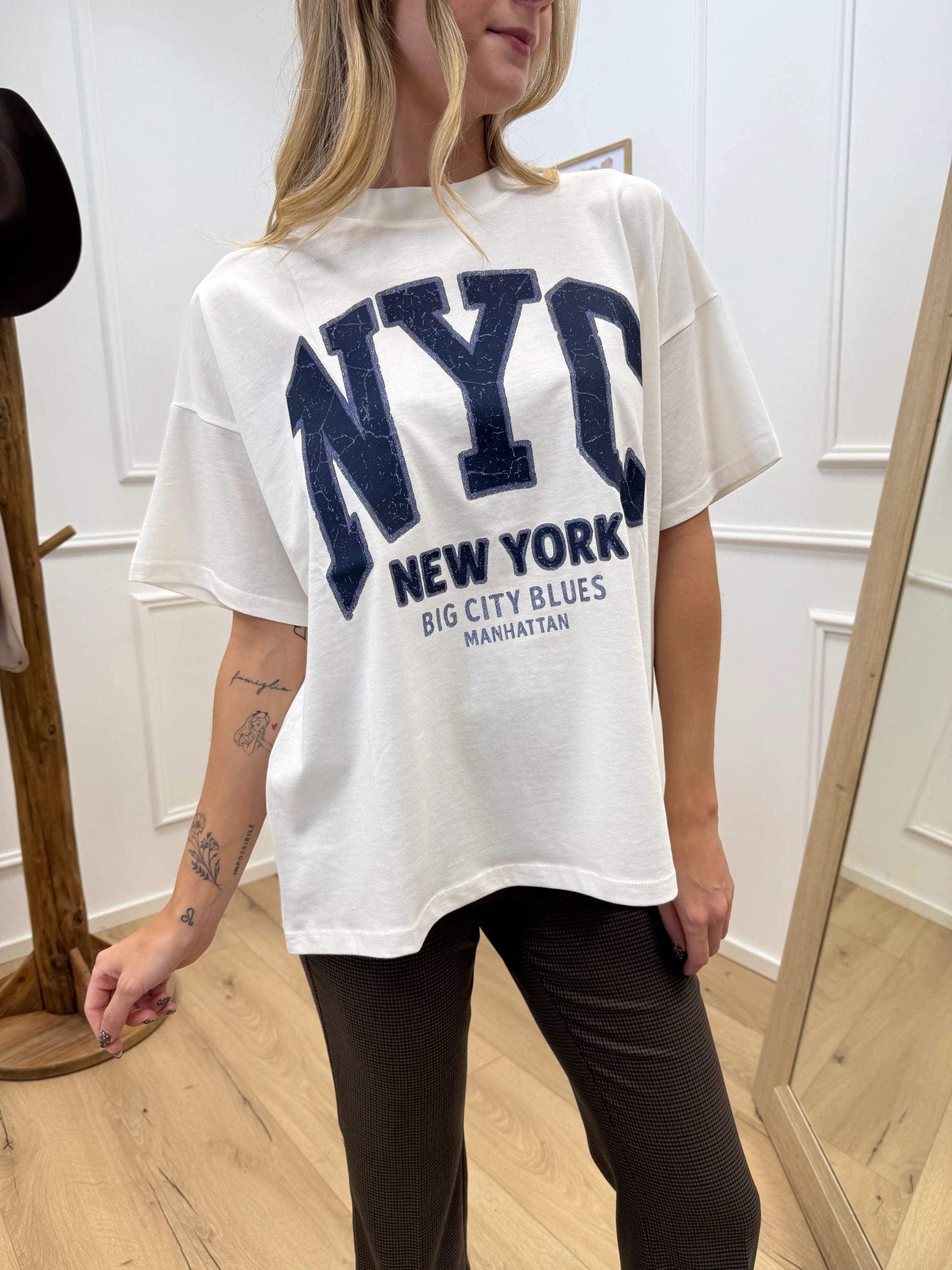 T shirt Nyc bianca logo blu - Vicolo