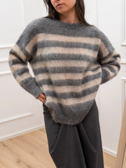 Maglia a righe grigio e beige misto mohair - Kontatto