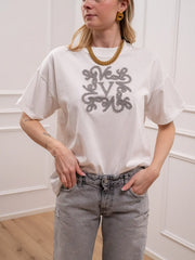 T shirt bianca logo bouclé grigio - Vicolo