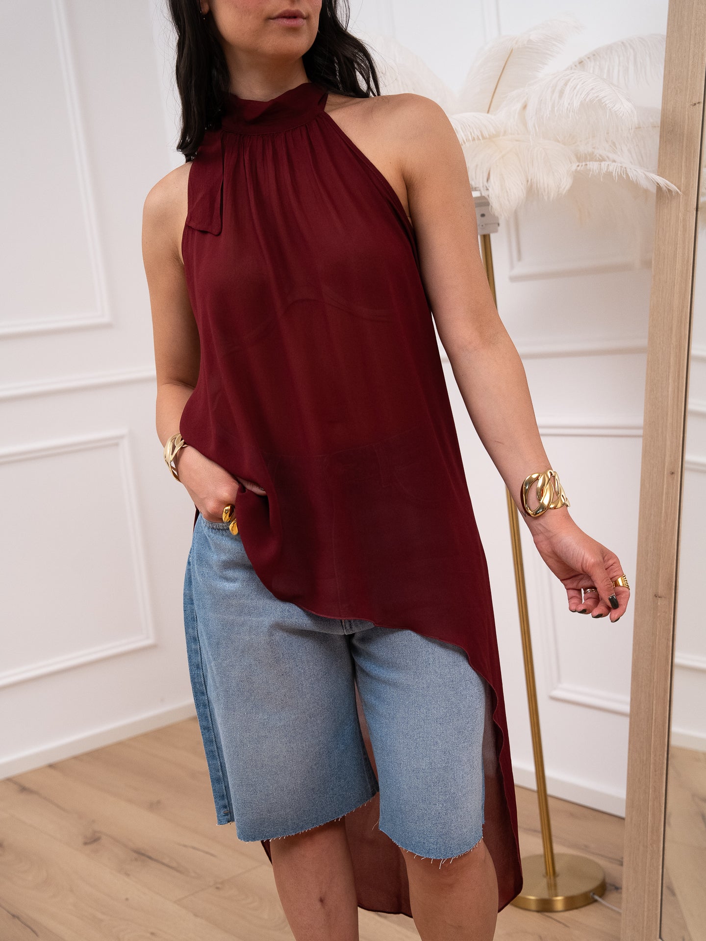 Top asimmetrico bordeaux scollo america - HaveOne