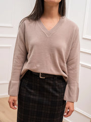 Maglia scollo a v beige 100% lana - HaveOne