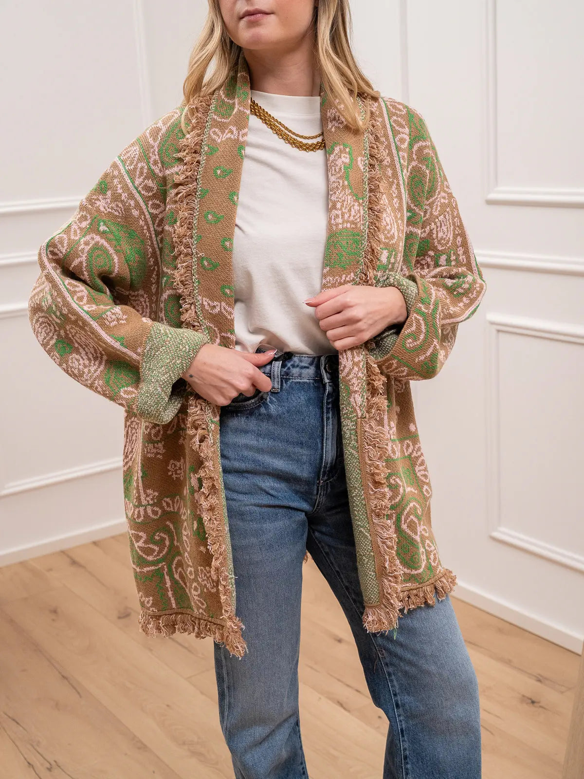 Cardigan etnico cammello e rosa - Vicolo