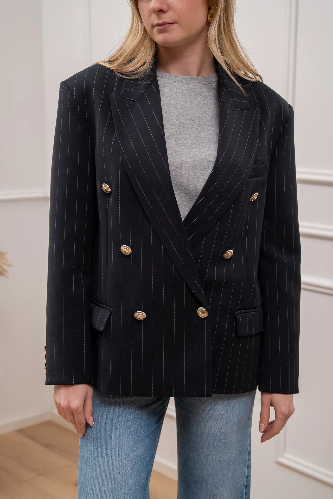 Giacca gessata blu con bottoni dorati - Vicolo