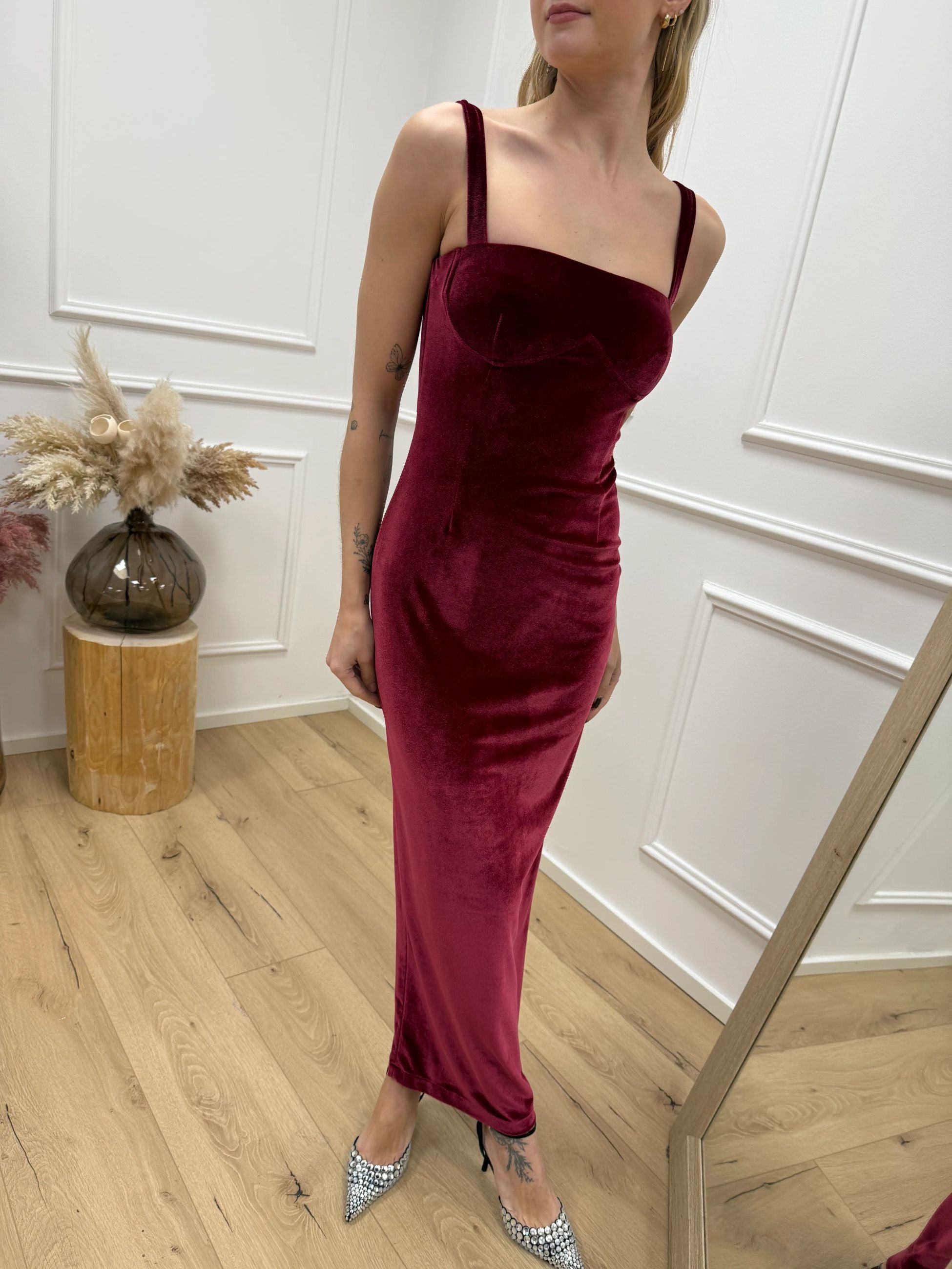 Vestito midi in velluto bordeaux - Silence Limited