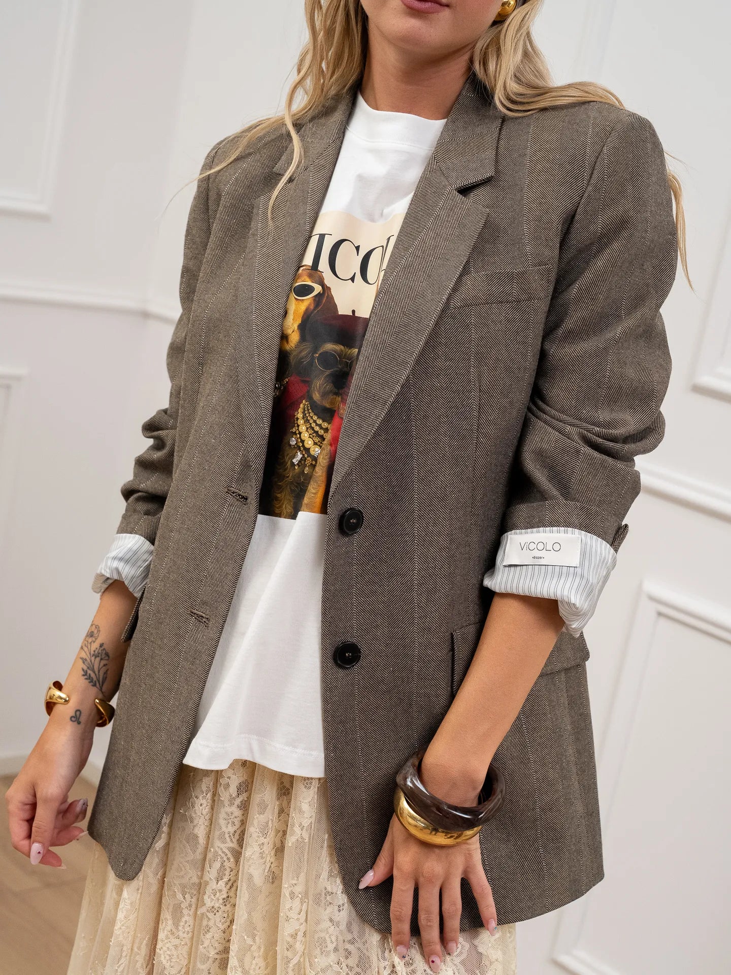 Giacca spigata nocciola patch logo - Vicolo