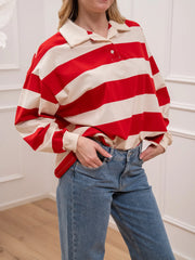 Maglia polo over rigata burro e rossa - Philia Loft