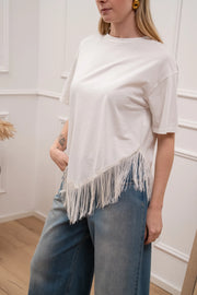 T shirt bianca con passamaneria frange - HaveOne