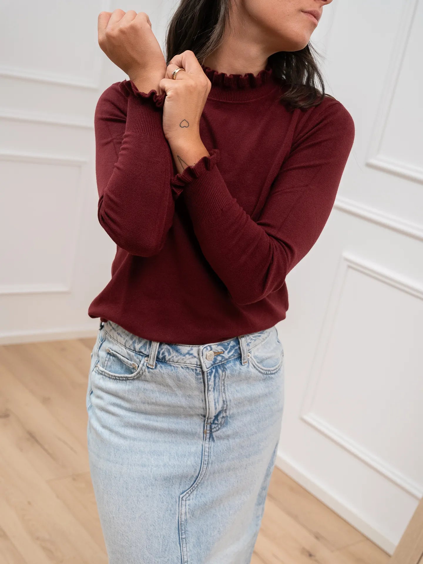 Maglia bordeaux colletto rouches - HaveOne
