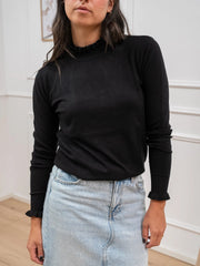 Maglia nera colletto rouches - HaveOne