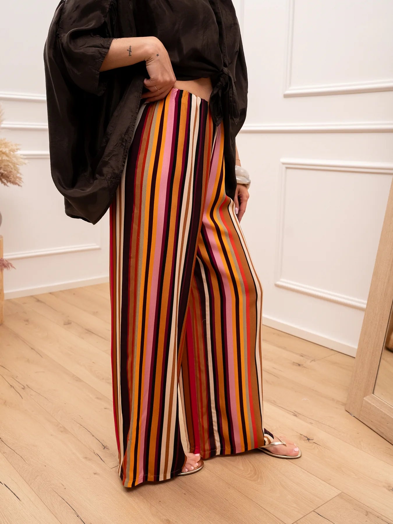 Pantaloni righe multicolor in lyocell - HaveOne