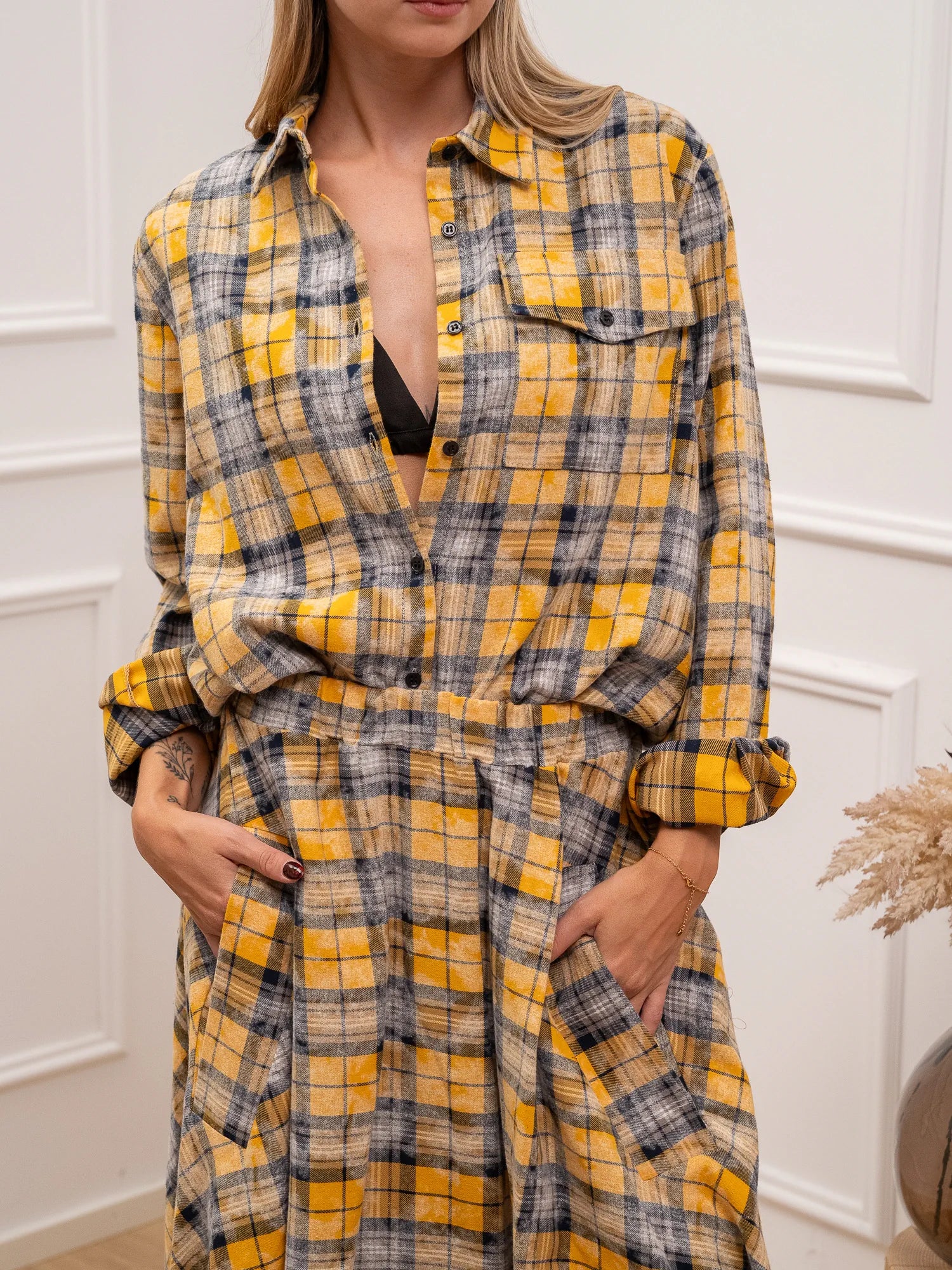 Camicia Scottish ocra con tasca - Vicolo