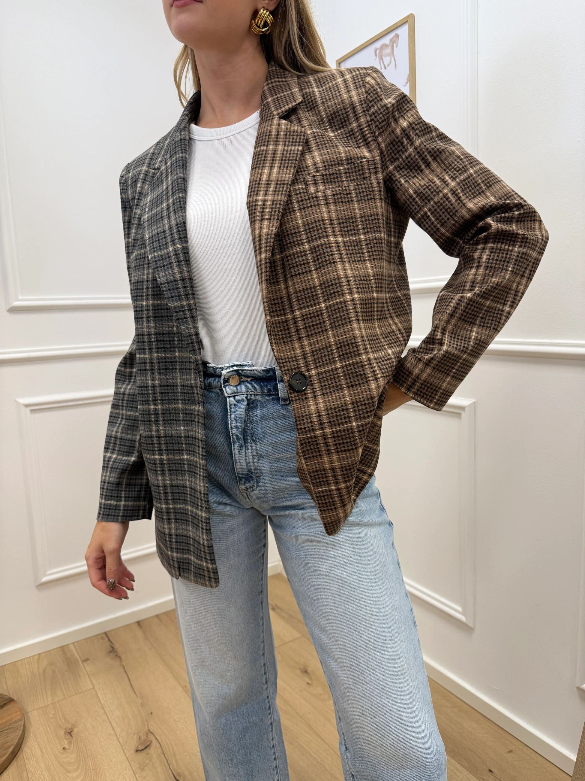 Giacca check bicolor grigio e biscotto - Dixie