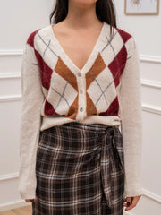 Cardigan rombi slim fit panna, vino, coccio e antracite - HaveOne