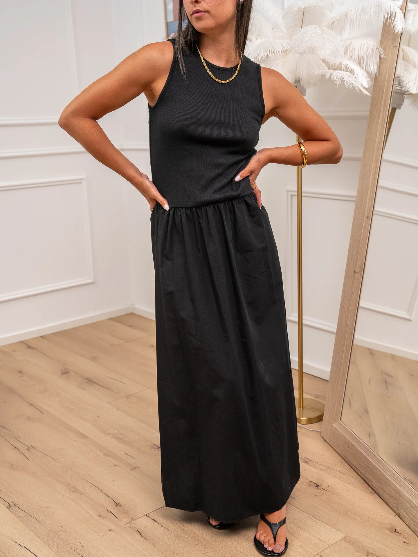 Vestito Cassandra nero bimateriale - Vicolo